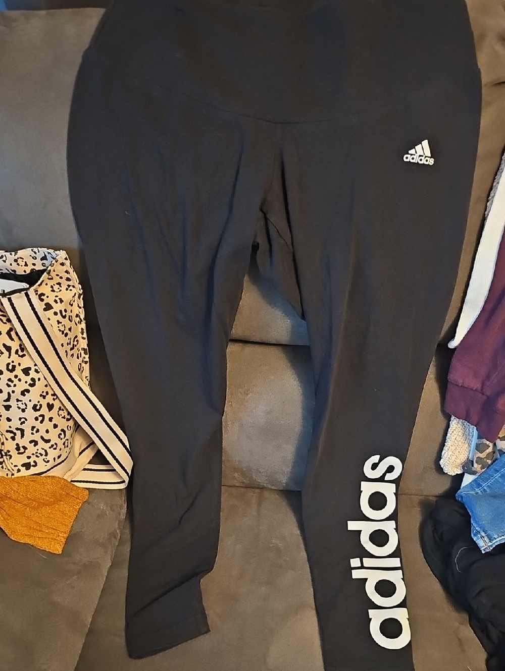 adidas Black Leggings with White Logo Down Leg